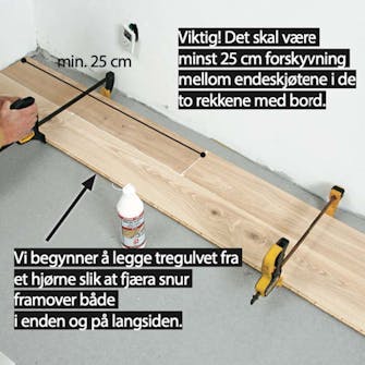 Gulvvarme tregulv: De første bordene skal monteres helt tett Gulvvarme tregulv: De første bordene skal monteres helt tett